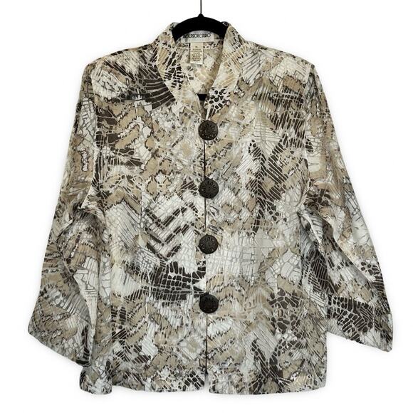 Brownstone Studio Linen Blend Jacket Women's Size XL Boho Abstract Wood Earthy - Picture 1 of 4